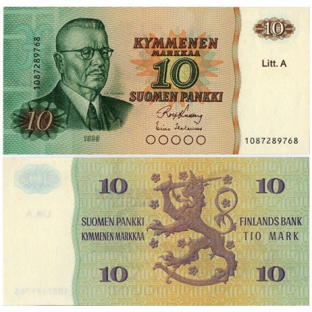 1980 A * Billete Finlandia 10 Markkaa "JK Paasikivi - Litt. A" (p112a) SC