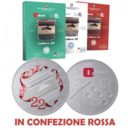 2020 * 5 Euro Plata ITALIA "Excelencia - Olivetti Lettera 22 - ROJO" FDC