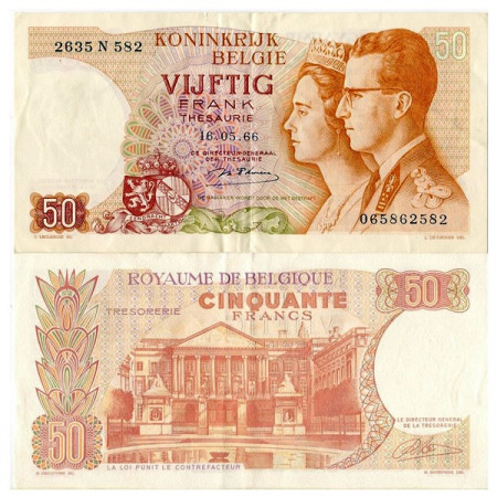 1966 * Billete Bélgica 50 Francs "King Baudouin I - Fabiola" (p139) MBC
