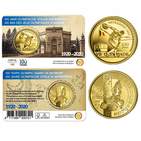 2020 * 2,50 Euro BELGICA "100 años de los Juegos Olímpicos de Amberes" Coincard FDC Colorido