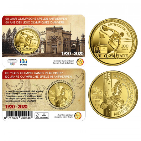 2020 * 2,50 Euro BELGICA "100 años de los Juegos Olímpicos de Amberes" Coincard FDC