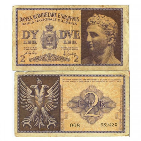 ND (1940) * Billete Albania 2 Lek "Ocupación Italiana" (p9) MBC