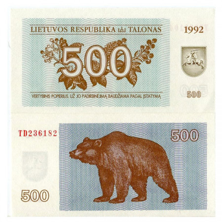 1992 * Billete Lituania 500 Talonas "Bear" (p44) SC