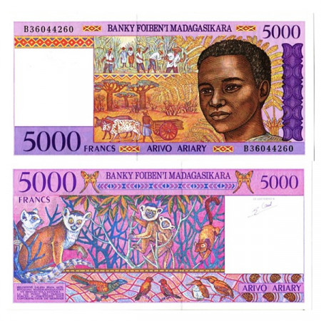 ND (1995) * Billete Madagascar 5000 Francs = 1000 Ariary "Lemur Catta" (p78b) SC