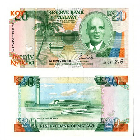 1990 * Billete Malaui 20 Kwacha "President Dr. HK Banda" (p26) SC