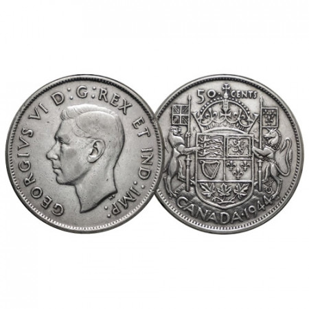 1944 * Half 1/2 Dollar (50 Cents) Plata Canadá "Jorge VI - Escudo" (KM 36) MBC