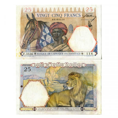 1942 * Billete África Occidental Francesa - French West Africa 25 Francs "Lion" (p27) cEBC