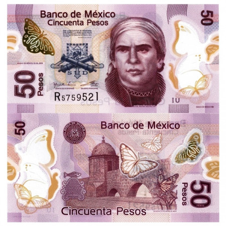 2016 * Billete Polímero México 50 Pesos "José M Morelos y Pavón" (p123A) SC