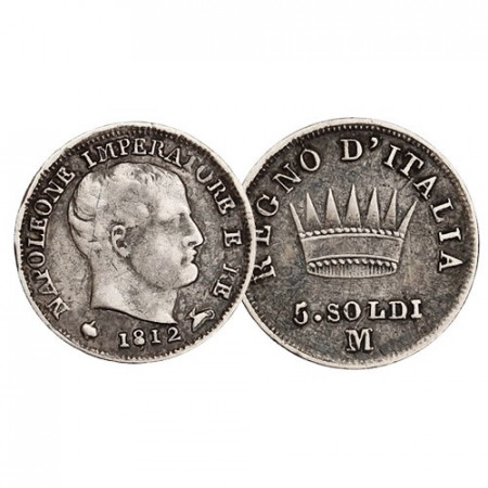 1812 M * 5 Soldi (25 Cents) Plata Italia "Napoleón I - Rey de Italia" Milán (C 5.1) MBC