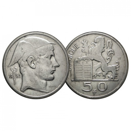 1951 * 50 Francs (50 Frank) Plata Bélgica "Helmeted Head" (KM 136.1) MBC+