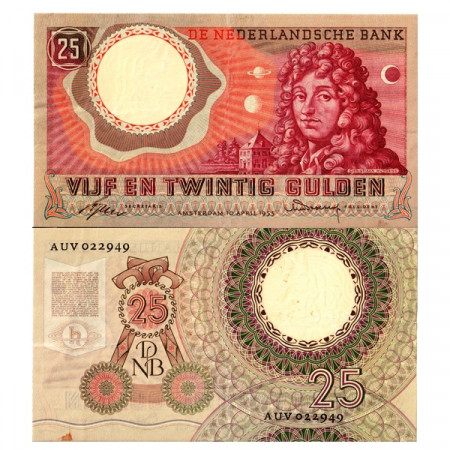 1955 * Billete Países Bajos 25 Gulden "Christiaan Huygens" (p87) MBC+