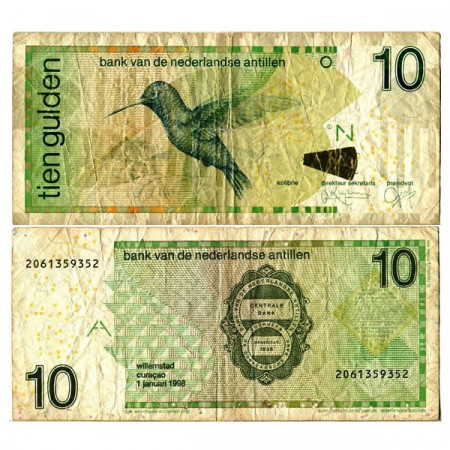 1998 * Billete Antillas Neerlandesas 10 Gulden "Colibri" (p28a) BC