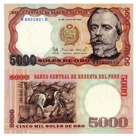 1985 * Billete Perú 5000 Soles de Oro "F Bolognesi - Bundesdruckerei" (p117c) SC