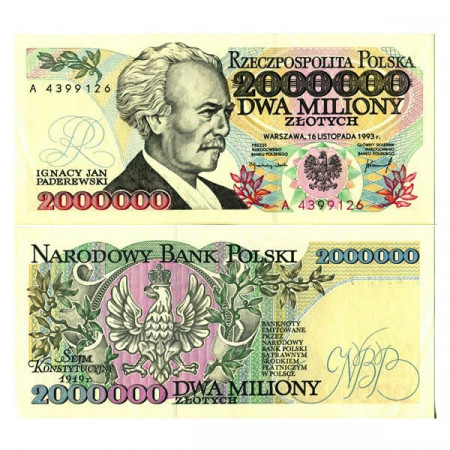 1993 * Billete Polonia 2 Millones - 2.000.000 Zlotych "Jan Paderewski" (p163a) cSC