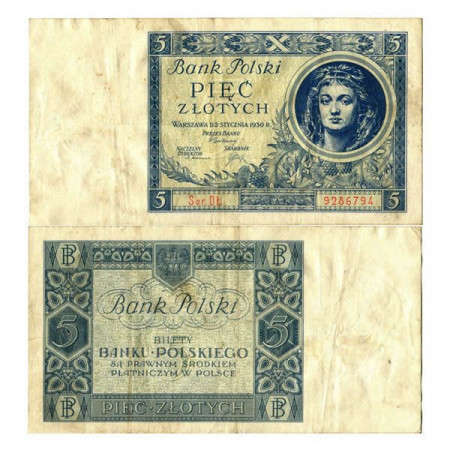 1930 * Billete Polonia 5 Zlotych "Girl" (p72) MBC