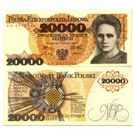 1989 * Billete Polonia 20.000 Zlotych "Marie Sklodowska-Curie" (p152a) SC