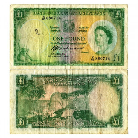 1961 * Billete Rodesia y Nyasalandia 1 Pound "Elizabeth II" (p21b) BC
