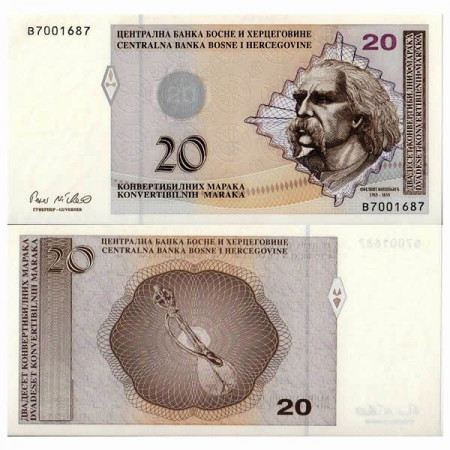 ND (1998) * Billete Bosnia-Herzegovina 20 Convertible Maraka "F Visjic" (p66a) SC