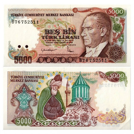 L.1970 (1985) * Billete Turquía 5000 Lira "Kemal Atatürk" (p197) EBC+