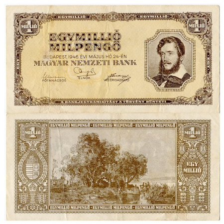 1946 * Billete Hungría 1 Millon - 1.000.000 Milpengo "Inflation" (p128) MBC