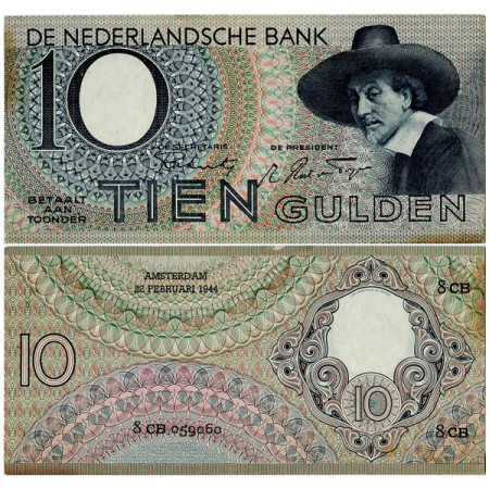 1944 * Billete Países Bajos 10 Gulden "Rembrandt" (p59) EBC