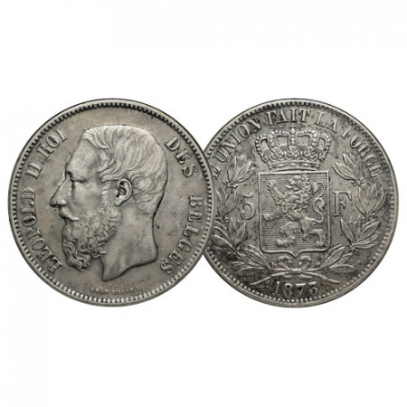 1873 * 5 Francos Plata Bélgica "Leopoldo II" Tipo A (KM 24) EBC