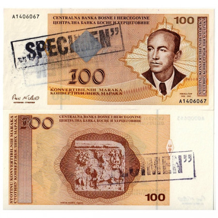 ND (1998) * Billete Bosnia-Herzegovina 100 Convertible Maraka "Sellada Specimen - N Sop" (p69a) SC