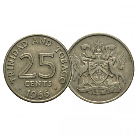 AV (1966-72) * 25 Cents Trinidad y Tobago "Coat of Arms" (KM 4) MBC-CIRC