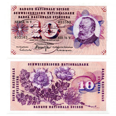 1972 * Billete Suiza 10 Franken  "Gottfried Keller" (p45r) cSC