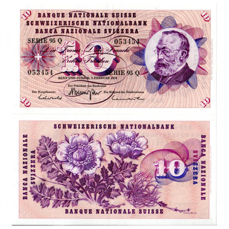 1977 * Billete Suiza 10 Franken  "Gottfried Keller" (p45u) SC