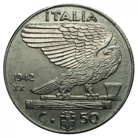 1942 XX * 50 Centesimi Italia Reino "Víctor Manuel III - Impero" (KM 76b) med.MBC