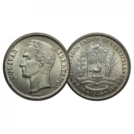 1945 (p) * Gram 10 (2 Bolivares) Plata Venezuela "Simón Bolívar" (Y 23a) SC