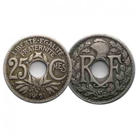 1921 * 25 Centimes Francia "Tercera República - Hole" (KM 867a) MBC