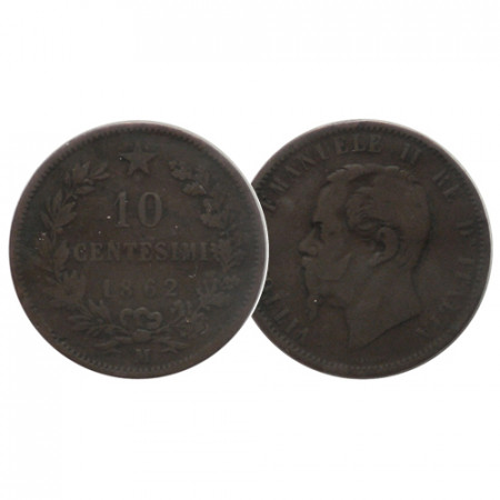1862 M * 10 Centesimi Italia Reino "Víctor Manuel II - Valore" (KM 11.1) BC+