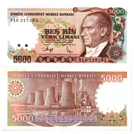 L.1970 (1990) * Billete Turquía 5000 Lira "Kemal Atatürk" (p198) SC 