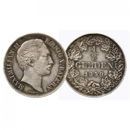 1859 * Half 1/2 Gulden Plata Estados Alemanes "Baviera - Maximiliano II" (KM 825) MBC+