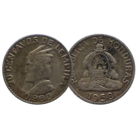 1958 * 20 Centavos Plata Honduras "Chief of Lempira" (KM 73) BC+