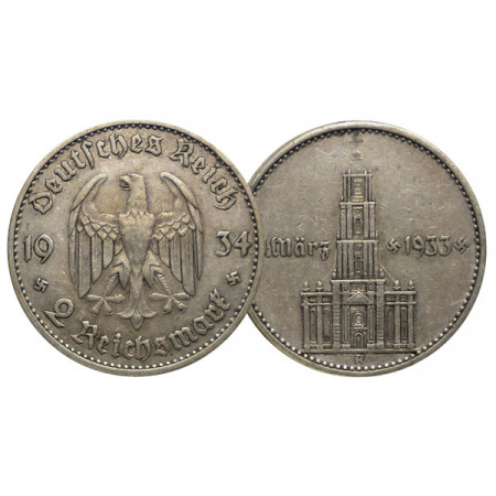 1934 A * 2 Reichsmark Plata ALEMANIA "Tercer Reich - 1st Nazi Rule" (KM 81) MBC