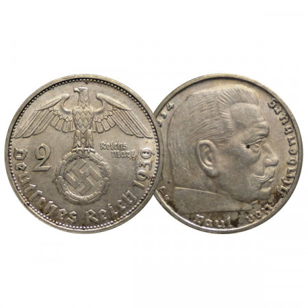1939 G * 2 Reichsmark Plata ALEMANIA "Tercer Reich - Hindenburg" (KM 93) MBC+