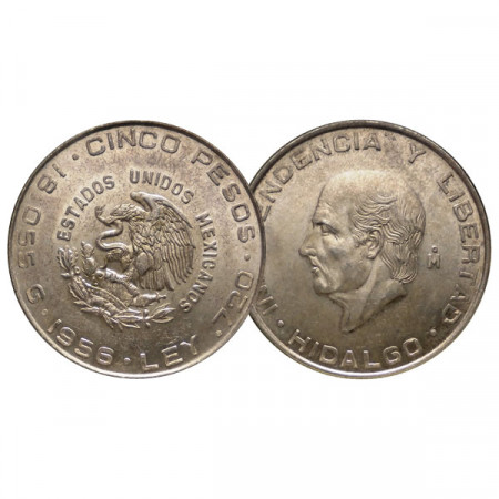 1956 Mo * 5 Pesos Plata Mexico "Miguel Hidalgo" (KM 469) EBC