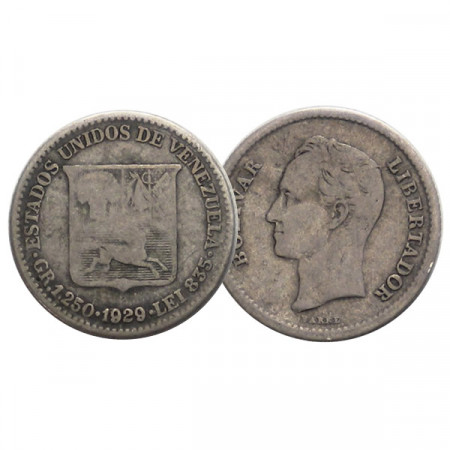 1929 * Gram 1,25 (1/4 Bolivar) Plata Venezuela "Simón Bolívar" (Y 20) BC