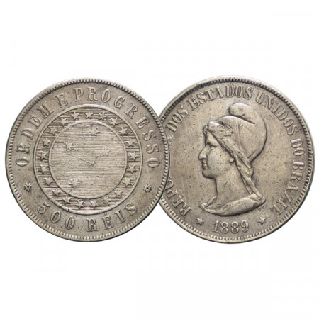 1889 * 500 Reis Plata Brasil "Liberty - Crux Constellation" (KM 494) MBC+