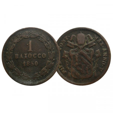 1850 R V * 1 Baiocco Estados Pontificios "Pío IX" (KM 1345) BC+