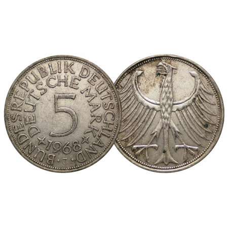 1968 J * 5 Deutsche Mark Plata ALEMANIA "German Eagle" (KM 112.1) MBC