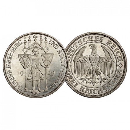 1929 E * 3 Reichsmark Plata Alemania "República de Weimar - Meissen" (KM 65) SC
