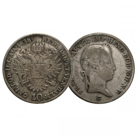 1838 C * 10 Kreuzer Plata Austria "Fernando I  - Habsburgo" (KM 2202) BC/MBC