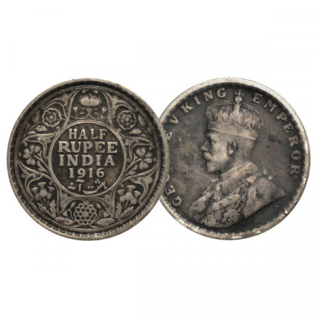1916 (b) * 1/2 Rupee Plata India Británica "Jorge V" (KM 522) MBC