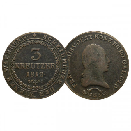 1812 B * 3 Kreutzer Austria "Francisco II" (KM 2116) BC/MBC