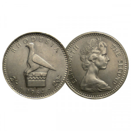 1964 * 2 Shillings /20 Cents Rhodesia "Elizabeth II - Zimbabwe Bird" (KM 3) UNC