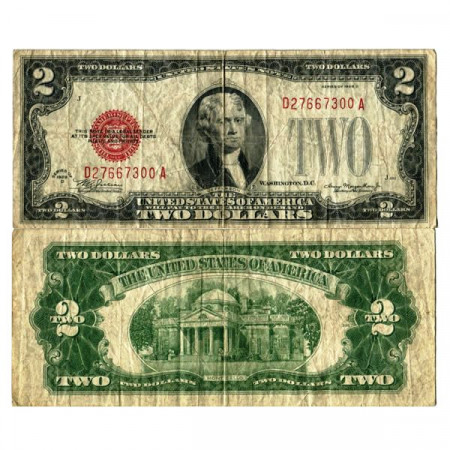 1928 D * Billete Estados Unidos de América 2 Dollars "Jefferson - Red Seal" (p378d) BC